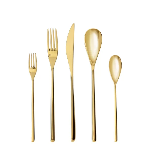 Tableware Solutions 5pc Stainless Steel Dragonfly Silverware Set Gold: Flatware Set with Gold Utensils & Forks